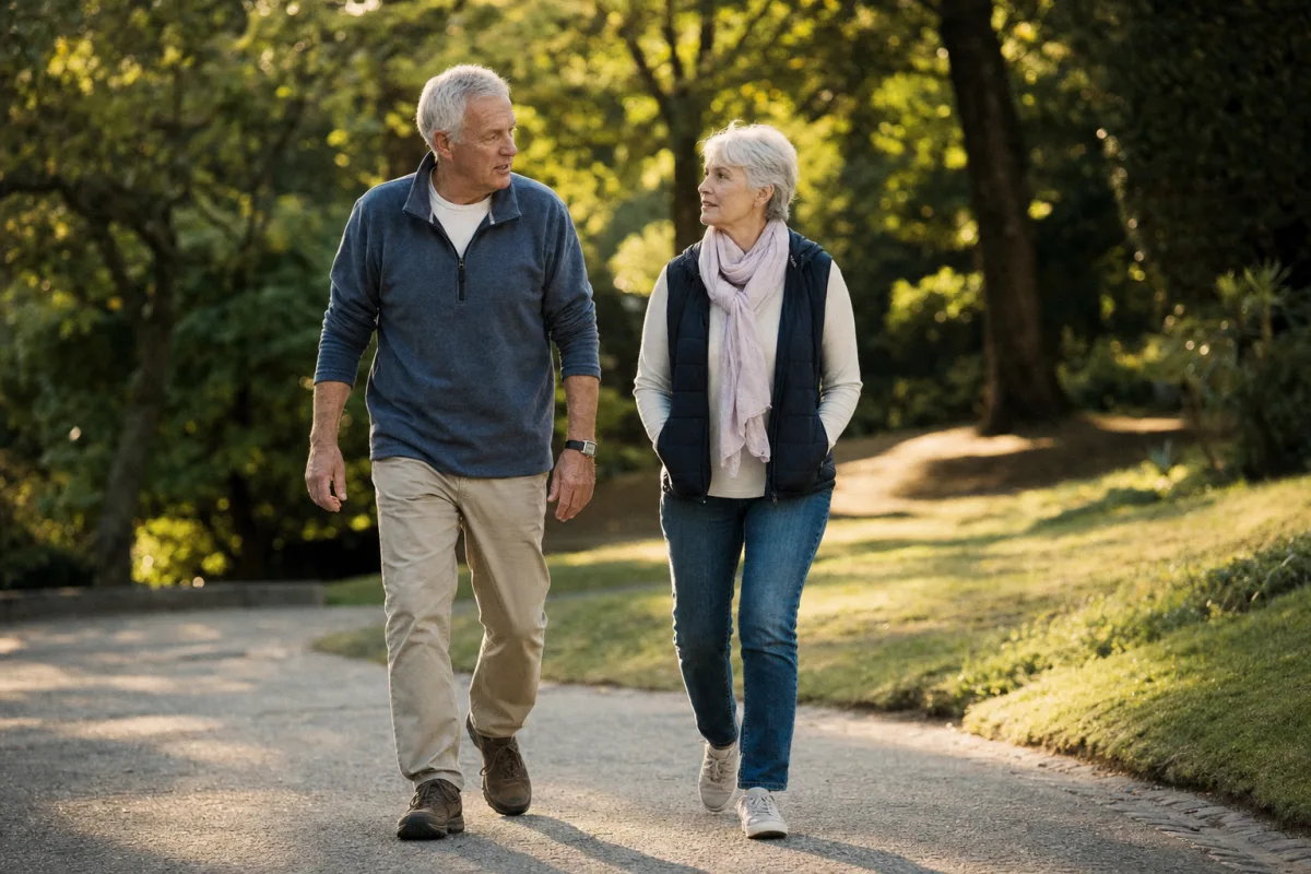Couple walking together in a park